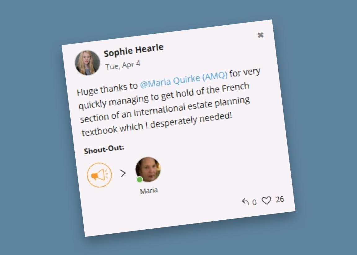 Ashtons’ peer-to-peer recognition on the Jostle intranet