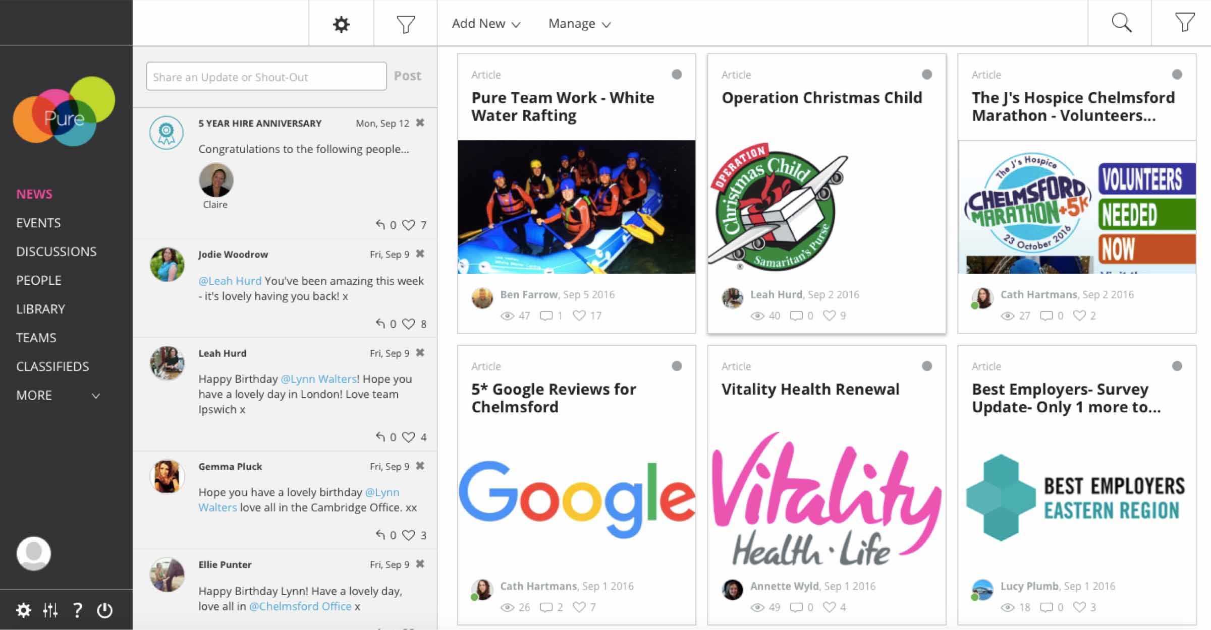 Vibrant NEWS on Pure’s intranet