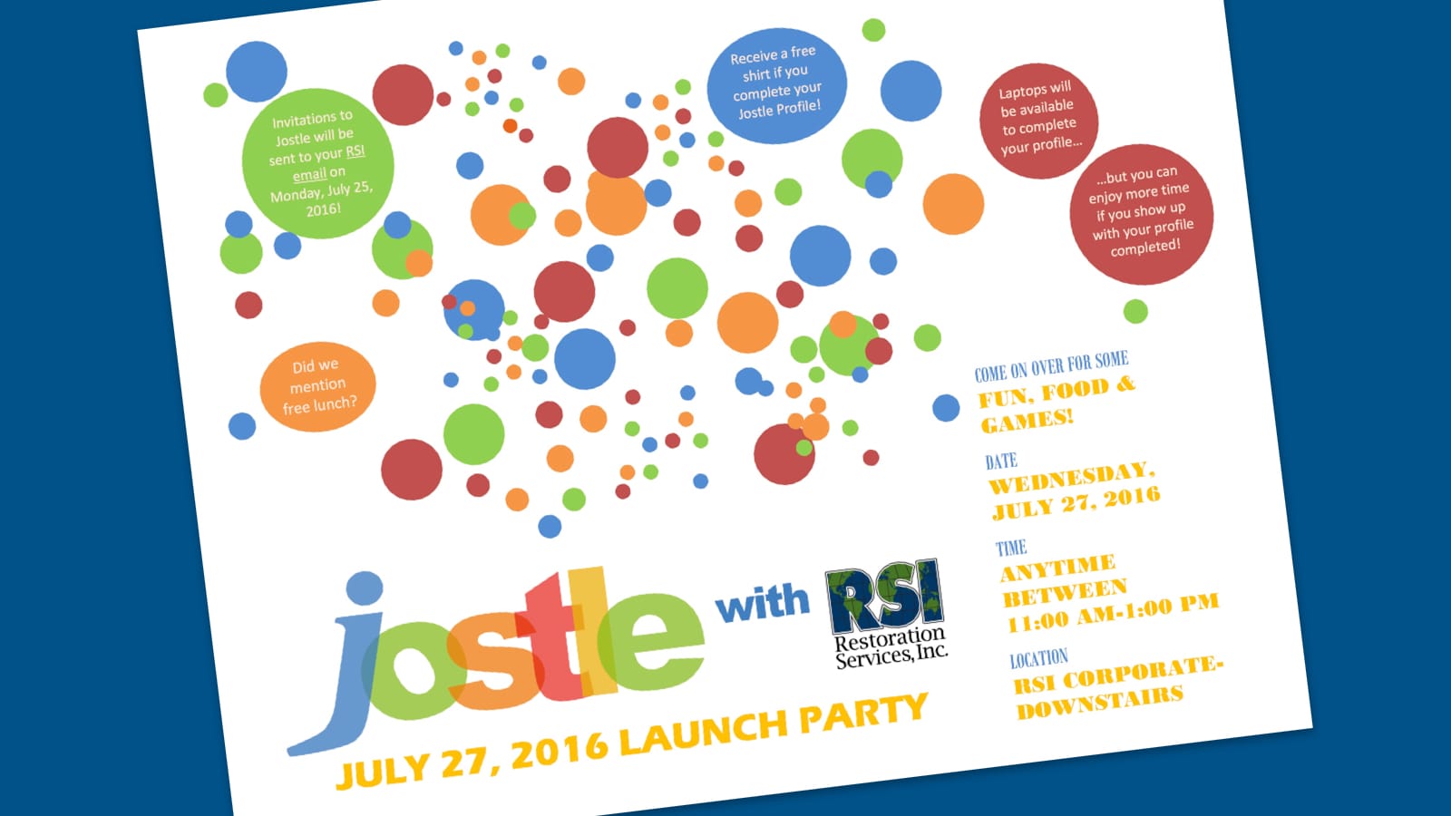 RSI’s invitation to their Jostle Launch Party