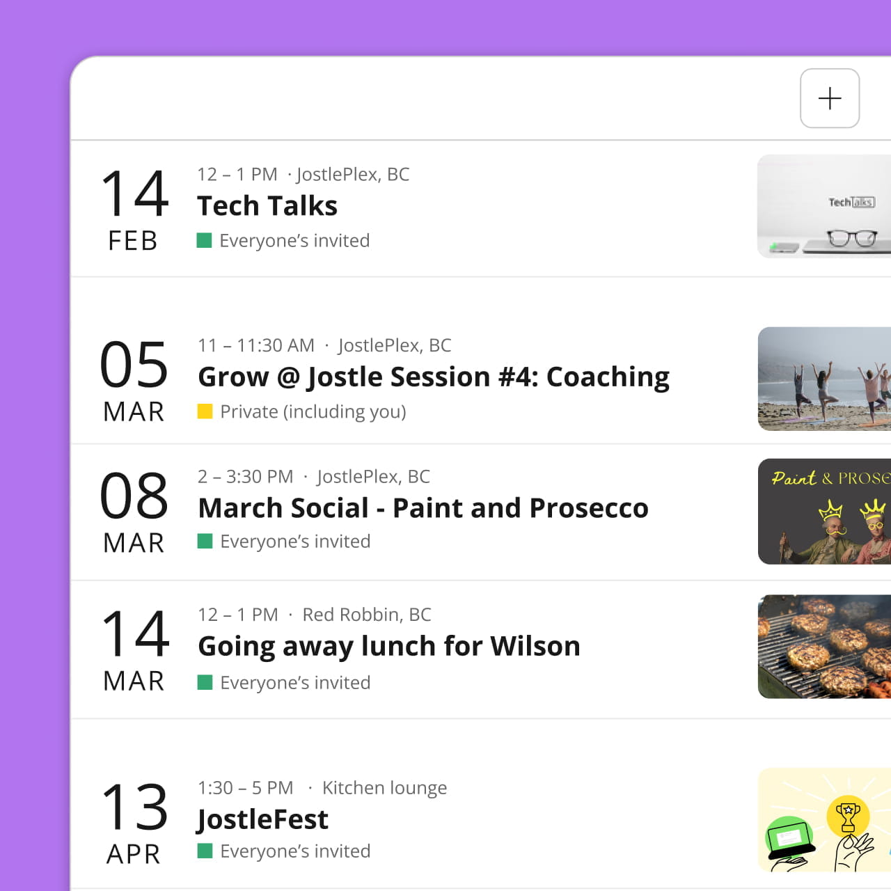 Jostle Events view